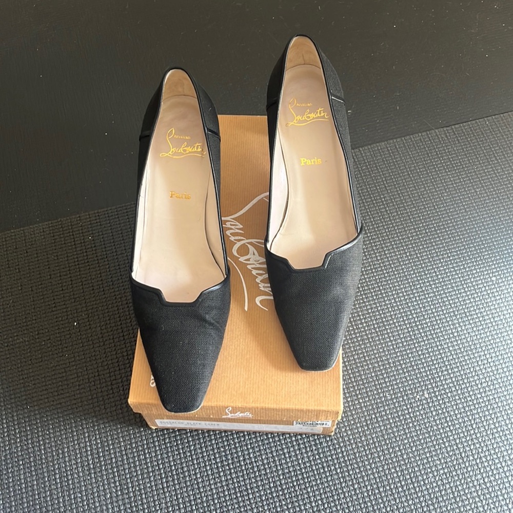Christian Louboutin black linen pumps